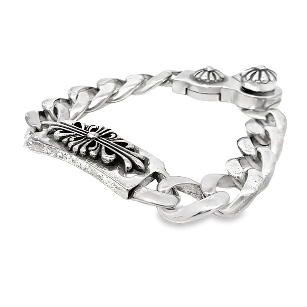Chrome Hearts S925 Cuban Chain Cross Bracelet with Lobster Clasp