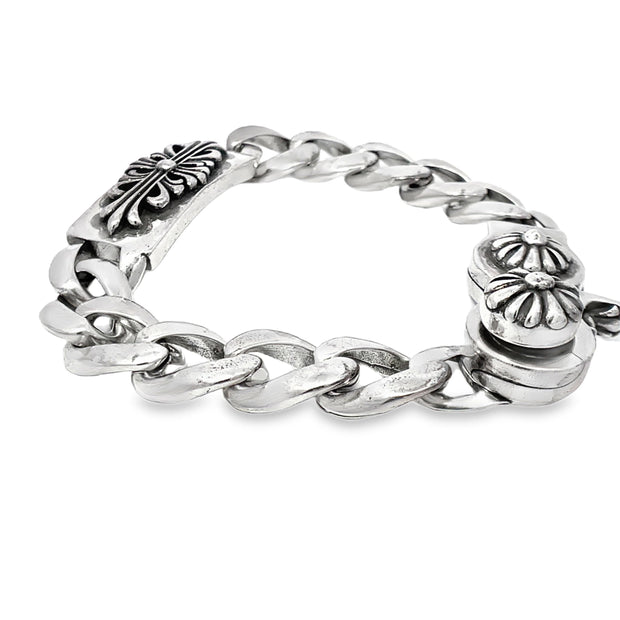 Chrome Hearts S925 Cuban Chain Cross Bracelet with Lobster Clasp