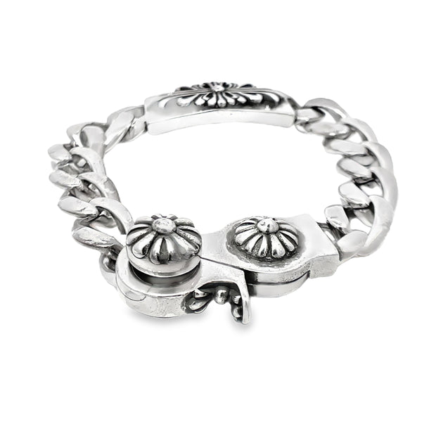 Chrome Hearts S925 Cuban Chain Cross Bracelet with Lobster Clasp