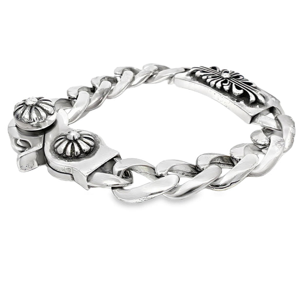 Chrome Hearts S925 Cuban Chain Cross Bracelet with Lobster Clasp