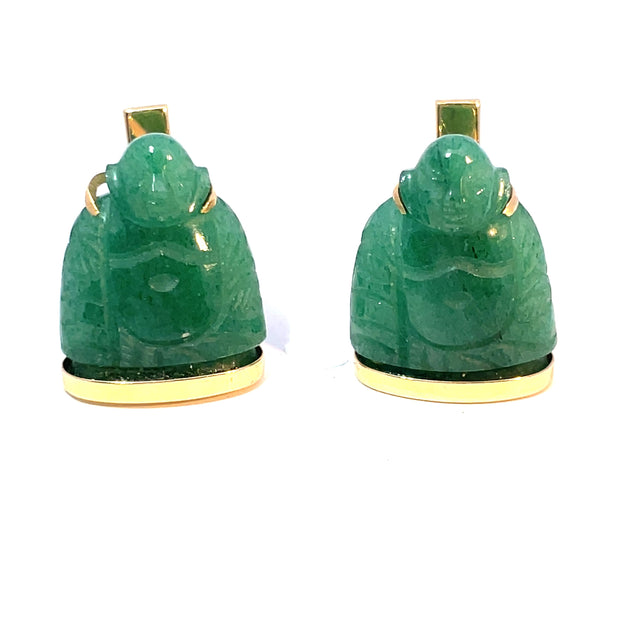 14k Yellow Gold Green Jade Buddha Cabochon Cufflinks