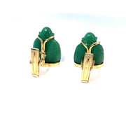 14k Yellow Gold Green Jade Buddha Cabochon Cufflinks