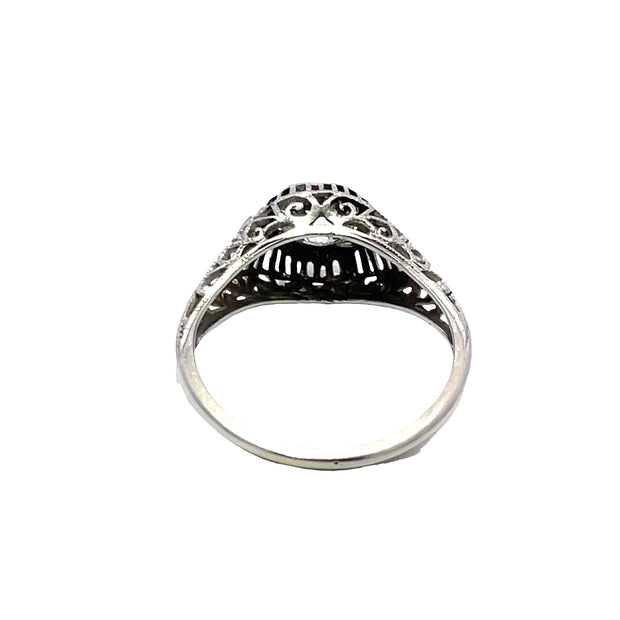 18k White Gold Filigree Ring with 0.78 Total Carat Weight Diamonds