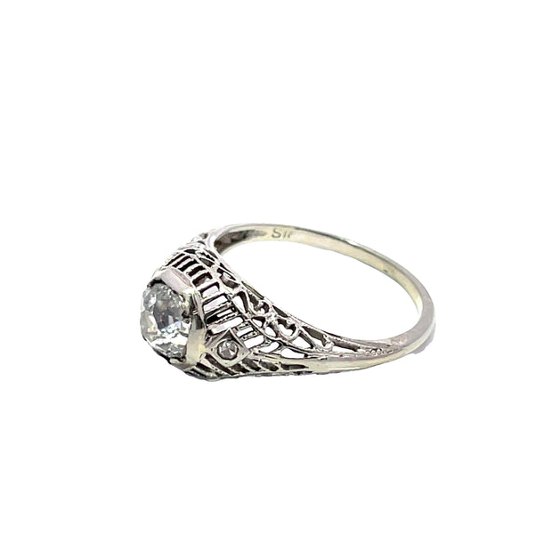 18k White Gold Filigree Ring with 0.78 Total Carat Weight Diamonds