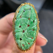 14k Yellow Gold Carved Jade Vintage Ring