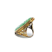 14k Yellow Gold Carved Jade Vintage Ring
