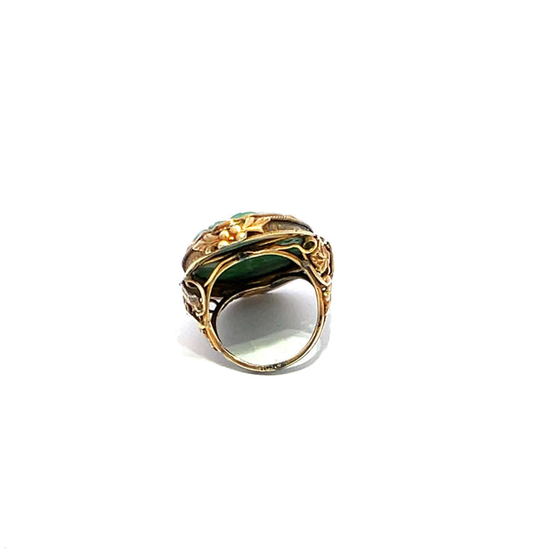 14k Yellow Gold Carved Jade Vintage Ring