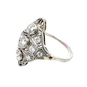14k White Gold & Platinum Vintage Ring with 1.5 Total Carat Weight Diamonds