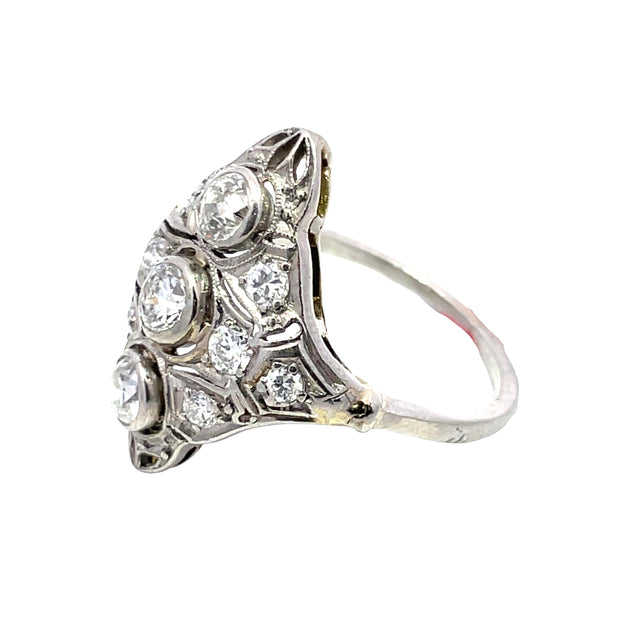 14k White Gold & Platinum Vintage Ring with 1.5 Total Carat Weight Diamonds