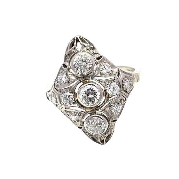 14k White Gold & Platinum Vintage Ring with 1.5 Total Carat Weight Diamonds