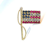14k Yellow Gold Sapphire Studded Flag Pin