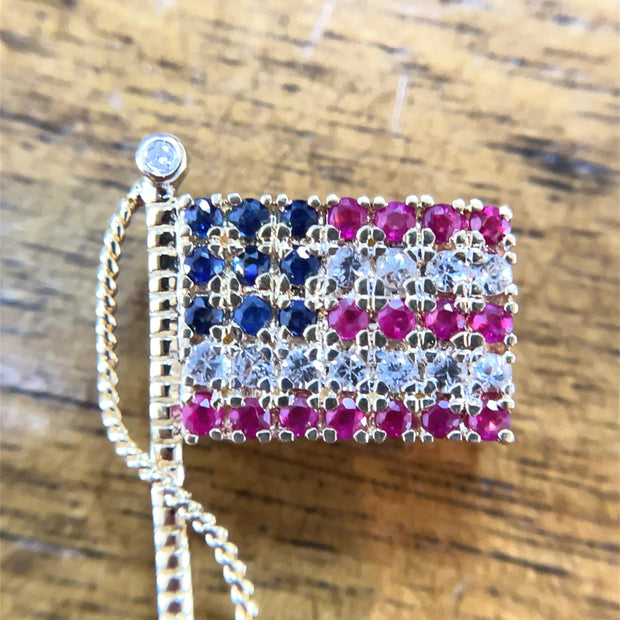 14k Yellow Gold Sapphire Studded Flag Pin