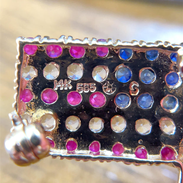 14k Yellow Gold Sapphire Studded Flag Pin