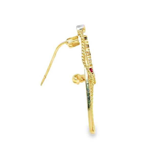 14k Yellow Gold Sapphire Studded Flag Pin