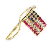 14k Yellow Gold Sapphire Studded Flag Pin