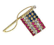 14k Yellow Gold Sapphire Studded Flag Pin