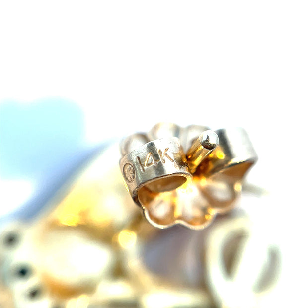 18k Yellow Gold Diamond Hand Holding Pearl Earrings