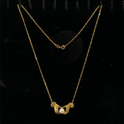 18k Yellow Gold Diamond Hands Holding Pearl Pendant Necklace