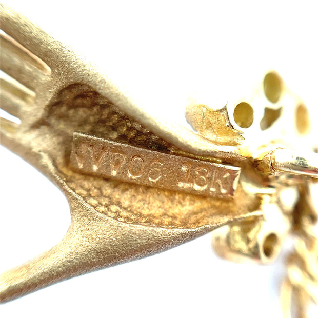 18k Yellow Gold Diamond Hands Holding Pearl Pendant Necklace