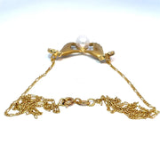 18k Yellow Gold Diamond Hands Holding Pearl Pendant Necklace