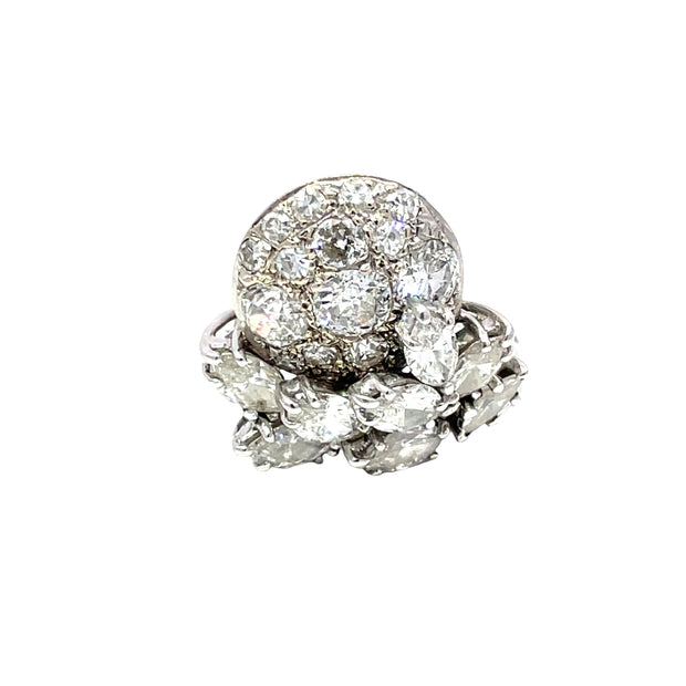 Platinum Ring with 5-6 Carats Old Cuts And Marquise Diamond