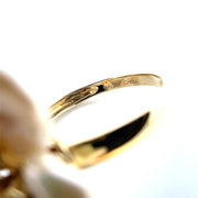 14k Yellow Gold Ring with Natural Freshwater Pearl Petals & Diamond Center