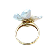 14k Yellow Gold Ring with Natural Freshwater Pearl Petals & Diamond Center