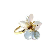 14k Yellow Gold Ring with Natural Freshwater Pearl Petals & Diamond Center