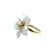 14k Yellow Gold Ring with Natural Freshwater Pearl Petals & Diamond Center