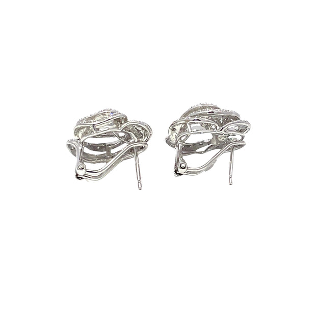 14k White Gold Petal-Layered Diamond Rose Earrings