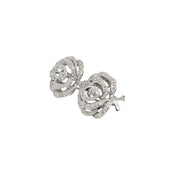 14k White Gold Petal-Layered Diamond Rose Earrings