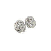 14k White Gold Petal-Layered Diamond Rose Earrings