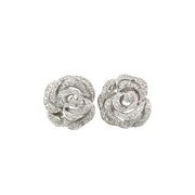 14k White Gold Petal-Layered Diamond Rose Earrings