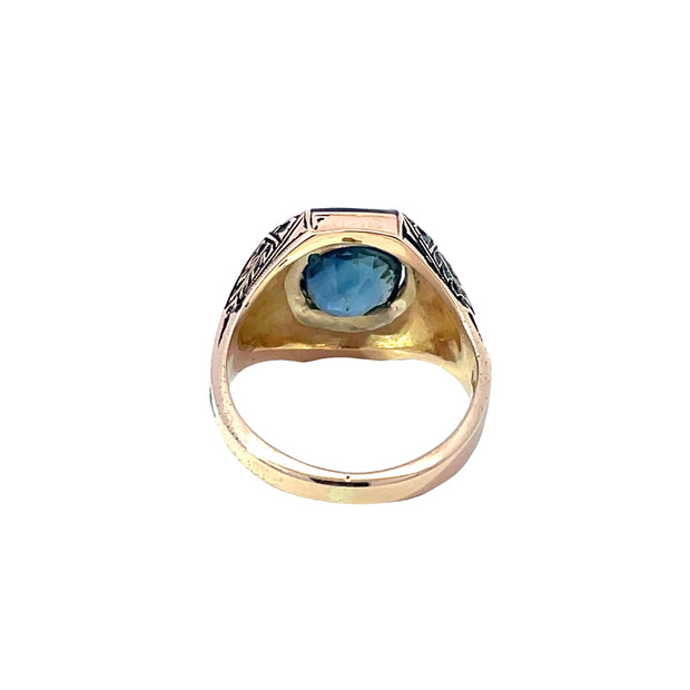 Vintage 14k Yellow Gold GIA Certified Burma No-Heat 6.01ct Cushion Sapphire Ring