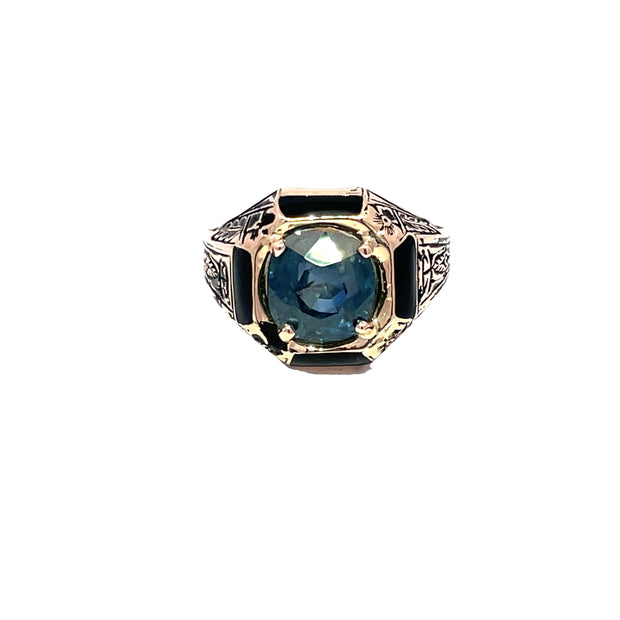 Vintage 14k Yellow Gold GIA Certified Burma No-Heat 6.01ct Cushion Sapphire Ring