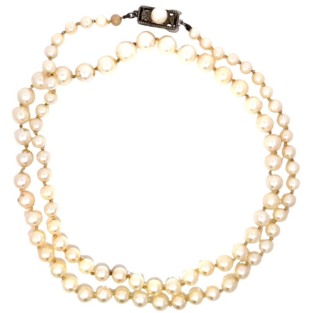 Mikimoto Single-Strand Vintage Pearl Necklace with Sterling Silver