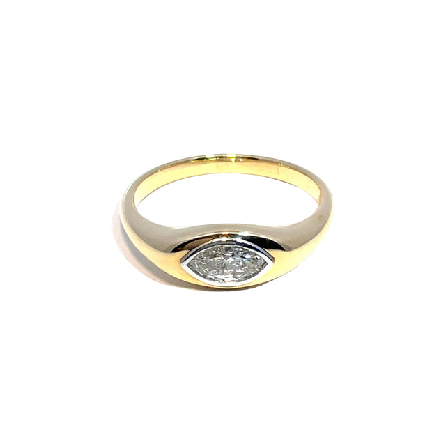 18k Yellow Gold Bezel-Set Marquise Diamond Ring