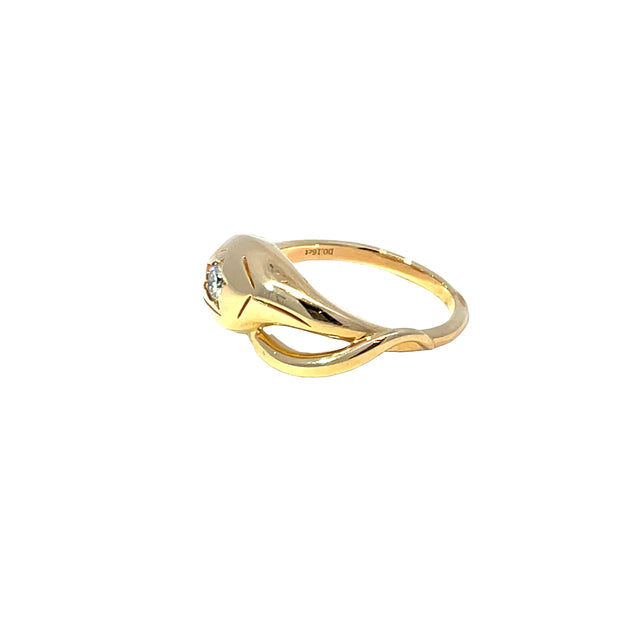 18k Yellow Gold Serpent Ring with Diamond Head
