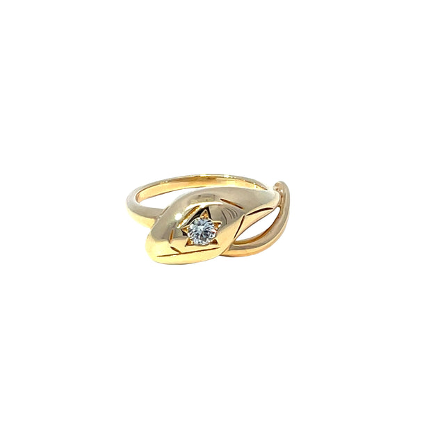 18k Yellow Gold Serpent Ring with Diamond Head