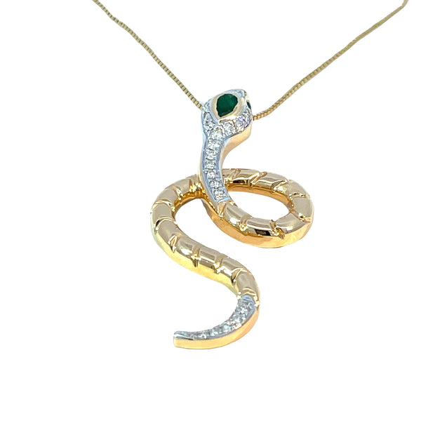 18k Yellow Gold Emerald & Diamond Snake Pendant