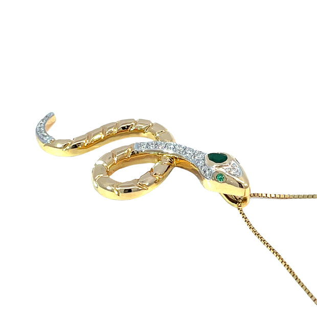 18k Yellow Gold Emerald & Diamond Snake Pendant