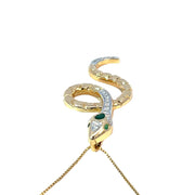 18k Yellow Gold Emerald & Diamond Snake Pendant