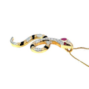 18k Yellow Gold Diamond & Ruby Snake Pendant – Black Striped