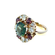 GIA-Certified Tourmaline, Diamond & Garnet Ring in 18K Yellow Gold