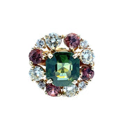 GIA-Certified Tourmaline, Diamond & Garnet Ring in 18K Yellow Gold