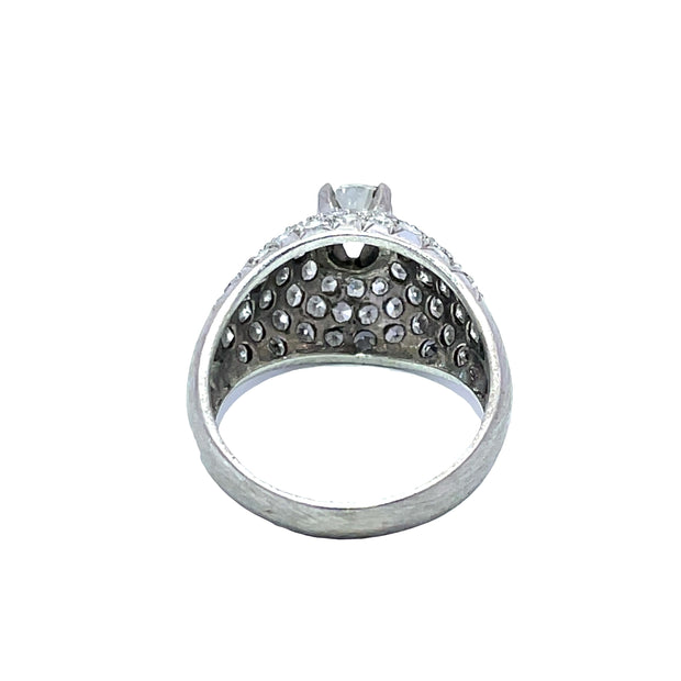 14k White Gold 2CTW Diamonds Pave Ring with Brilliant Round Center
