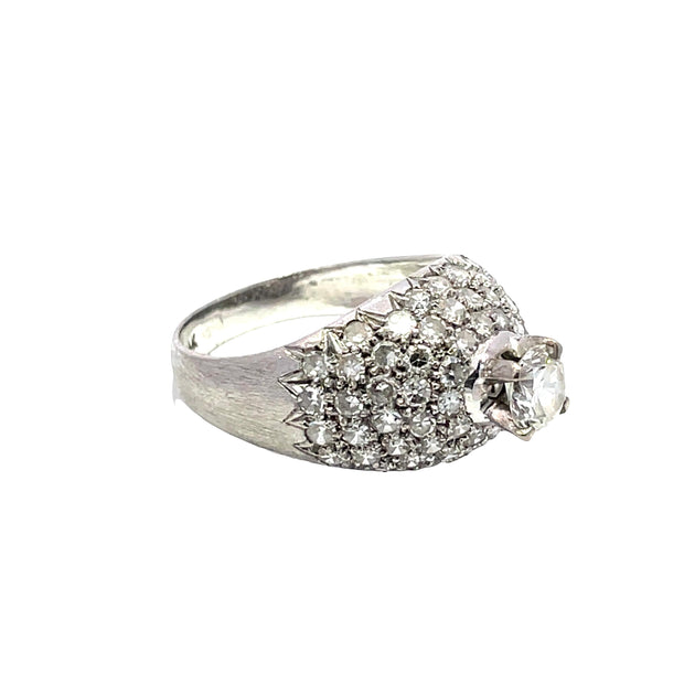 14k White Gold 2CTW Diamonds Pave Ring with Brilliant Round Center