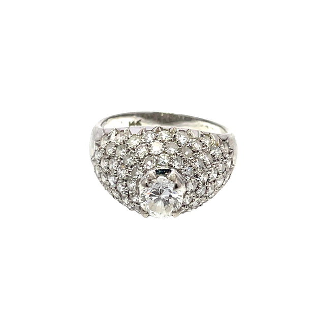 14k White Gold 2CTW Diamonds Pave Ring with Brilliant Round Center