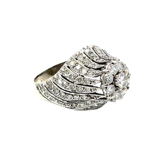 Solid White Gold Diamond Pave Swirl Cluster Ring