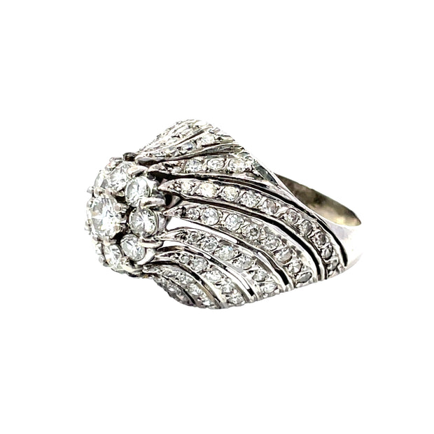 Solid White Gold Diamond Pave Swirl Cluster Ring